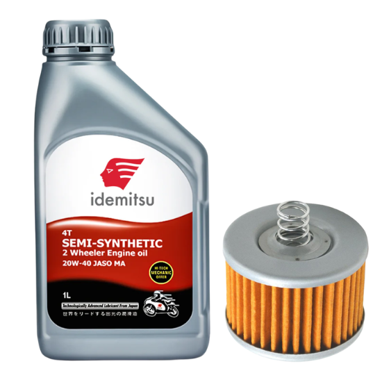 Idemitsu 4T 20W-40 MA Semi-Synthetic Engine Oil + Oil Filter Combo (1L Oil + Filter)
