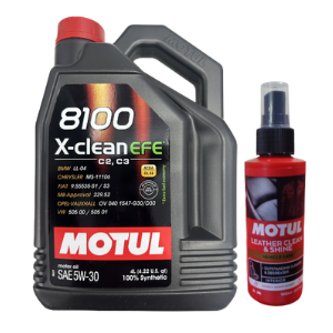 Motul 8100 X-Clean EFE 5W30 4Ltr Engine Oil With Leather Clean 100ml Combo – Low SAPS, Fuel Economy Performance