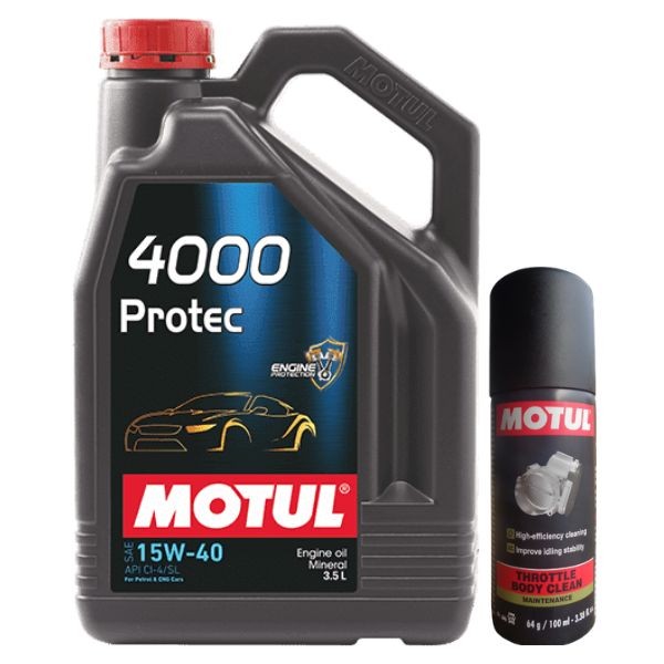 Motul 4000 Protec 15W40 3.5L Engine Oil with Throttle Body Clean 100ML Combo