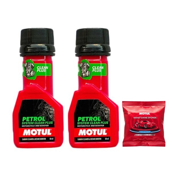 Motul Petrol System Clean 50ml Pack of 2 with Smart Shine Sponge Combo | Fuel System Cleaner & Car Shine Care Kit