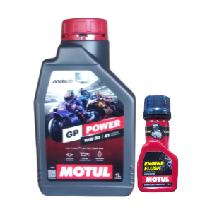 Motul Moto GP Power 10W-30 1L Synthetic Engine Oil + Engine Flush 50ml Combo for Bikes