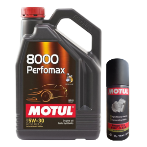Motul 8000 Performax 5W30 3L Technosynthese Engine Oil with Throttle Body Clean 100ML Combo