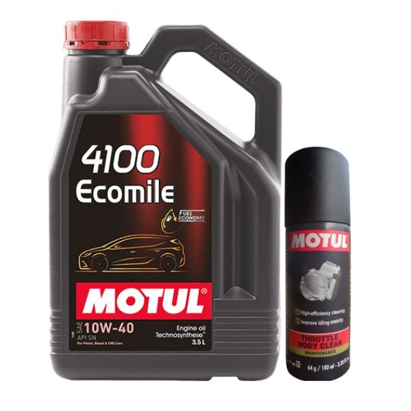 Motul 4100 Ecomile 10W40 3.5L Engine Oil with Throttle Body Clean 100ML Combo
