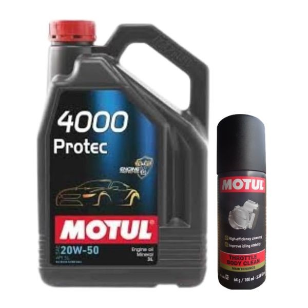 Motul 4000 Protec 20W50 3L Engine Oil with Throttle Body Clean 100ML Combo
