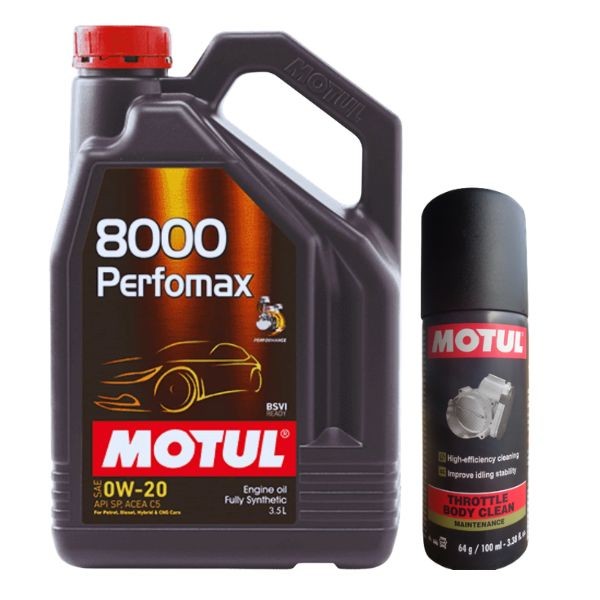 Motul 8000 Perfomax 0W20 Fully Synthetic Engine Oil 3.5L with Throttle Body Clean 100ML Combo
